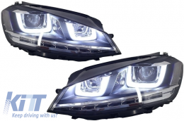 Front Bumper with Headlights 3D DRL Silver LED FLOWING Dynamic Sequential Turning Lights suitable for VW Golf VII 7 (2013-2017) R-Line Look-image-6051406