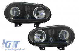 Front Bumper with Headlights Black suitable for VW Golf IV 4 MK4 (10.1997-09.2003) R32 Look-image-6054671