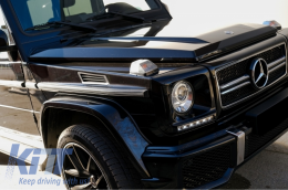 Front Bumper with Headlights Covers LED DRL suitable for Mercedes G-Class W463 (1989-up) Headlights Chrome and Turning Lights G65 Design-image-6067822