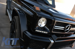 Front Bumper with Headlights Covers LED DRL suitable for Mercedes G-Class W463 (1989-up) Headlights Chrome and Turning Lights G65 Design-image-6067823