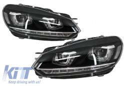 Front Bumper with Headlights LED DRL Flowing Turning Light Chrome suitable for VW Golf VI 6 (2008-2013) GTI U Design-image-6055315