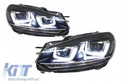 Front Bumper with Headlights LED DRL Flowing Turning Light Chrome suitable for VW Golf VI 6 (2008-2013) GTI U Design-image-6055316