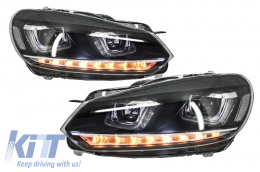 Front Bumper with Headlights LED Flowing Turning Light Chrome suitable for VW Golf VI 6 MK6 (2008-2013) R20 Design With PDC-image-6052107