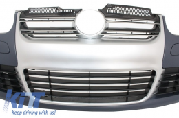 Front Bumper with Headlights suitable for VW Golf V 5 (2003-2007) Jetta (2005-2010) R32 Look Brushed Aluminium Look Grille-image-6108302