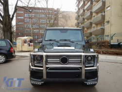 Front Bumper with Spoiler LED DRL Upper Spoiler Lip and BullBar suitable for Mercedes G-Class W463 (1989-2017) G65 Design-image-6067692