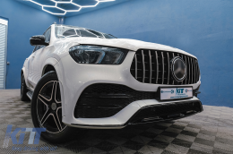 Front Central Grille suitable for Mercedes GLE SUV W167 V167 GLE Coupe C167 Sport Package (2019-Up) GTR Panamericana Design Glossy Black and Chrome-image-6089381