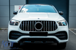 Front Central Grille suitable for Mercedes GLE SUV W167 V167 GLE Coupe C167 Sport Package (2019-Up) GTR Panamericana Design Glossy Black and Chrome-image-6095123