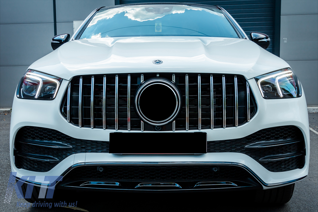Front Central Grille suitable for Mercedes GLE SUV W167 V167 GLE Coupe C167  Sport Package (2019-Up) GTR Panamericana Design Glossy Black and Chrome 