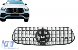 Front Central Grille suitable for Mercedes GLE SUV W167 V167 GLE Coupe C167 Sport Package (2019-Up) GTR Panamericana Design Glossy Black and Chrome-image-6108066