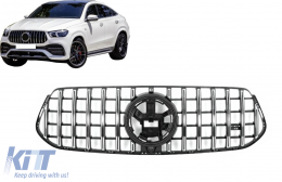 Front Central Grille suitable for Mercedes GLE SUV W167 V167 GLE Coupe C167 Sport Package (2019-Up) GTR Panamericana Design Glossy Black and Chrome-image-6108083