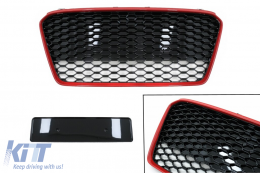 Front Grille suitable for Audi R8 42 1st Generation Facelift (2013-2015) RS Design Glossy Black Red-image-6096252