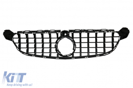 Front Grille suitable for Mercedes C-Class C63 W205 Sedan S205 T-Modell A205 Cabriolet C205 Coupe (03.2018-2020) with camera Black Chrome-image-6086625