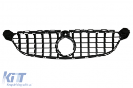 Front Grille suitable for Mercedes C-Class C63 W205 Sedan S205 T-Modell A205 Cabriolet C205 Coupe (03.2018-2020) with camera All Black-image-6086631