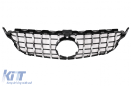 Front Grille suitable for Mercedes C-Class W205 S205 C205 (2014-2018) GT-R Panamericana Design Black Chrome With 360 Camera-image-6042638