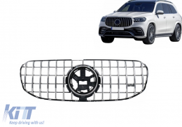 Front Grille suitable for Mercedes GLS SUV X167 (2019-2023) GT-R Panamericana Design Chrome-image-6109800