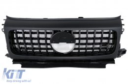 Front Grille with Headlights Covers suitable for Mercedes G-Class W464 W463A & G63 AMG (06.2018-Up) GT-R Panamericana Design Piano Black-image-6091909