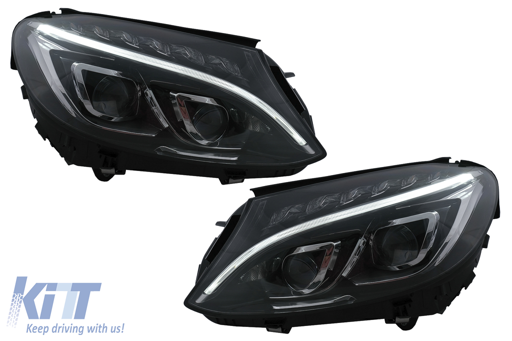 Full LED DRL fényszórók megfelelő Mercedes C-osztály W205 S205 A205 C205 (2014-2018) Fekete