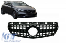 Griglia Calandra per Mercedes Classe A W176 12-15 A45 GTR Panamericana Look Nero-image-6053372