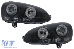 Headlights Angel Eyes Dual Halo Rims suitable for VW Golf 5 V (2003-2007) LHD or RHD Black-image-6078923