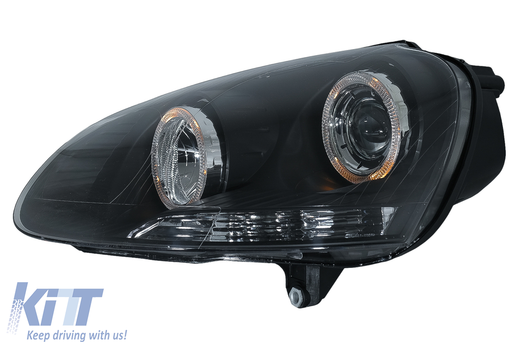 Headlights Angel Eyes Dual Halo Rims suitable for VW Golf 5 V (2003-2007)  LHD or RHD Black 