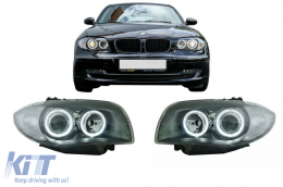 Headlights Angel Eyes suitable for BMW 1 Series E81 E82 E87 E88 (2004-2011) 2 Halo Rims Black-image-6077638