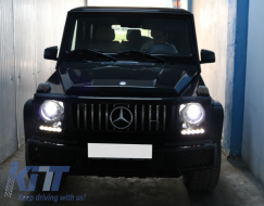 Headlights Covers with LED DRL Daytime Running Lights suitable for Mercedes G-Class W463 (1989-up) G65 Design Chrome-image-55785