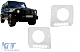 Headlights Covers with LED DRL Daytime Running Lights suitable for Mercedes G-Class W463 (1989-up) G65 Design Chrome-image-6067155