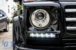 Headlights Covers with LED DRL Daytime Running Lights suitable for Mercedes G-Class W463 (2002-2018) G65 Design Chrome-image-6097020