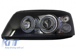 Headlights Dual Halo Rims suitable for VW Transporter T5 (04.2003-08.2009) Angel Eyes Black-image-6021775