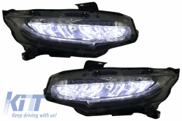 Headlights Full LED suitable for Honda Civic Mk10 FC/FK (2016-Up) Sedan & Hatchback with Sequential Dynamic Turning Lights-image-6032462