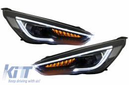 Headlights LED DRL suitable for Ford Focus III Mk3 (2015-2017) Bi-Xenon Design Dynamic Flowing Turn Signals Demon Look-image-6033044