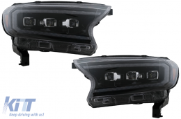 Headlights LED Light Bar Dynamic Start-up Display suitable for Ford Ranger Raptor (2015-2020) LHD Full Black Housing with Sequential Dynamic Turning Lights Matrix Projector-image-6078864