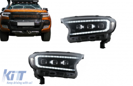 Headlights LED Light Bar Dynamic Start-up Display suitable for Ford Ranger Raptor (2015-2020) LHD Full Black Housing with Sequential Dynamic Turning Lights Matrix Projector-image-6106852