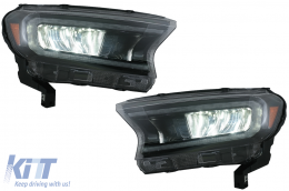 Headlights LED Light Bar suitable for Ford Ranger (2015-2020) LHD Full Black Housing with Sequential Dynamic Turning Lights-image-6078830