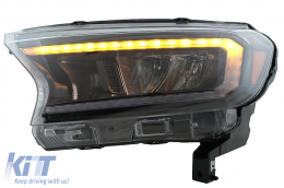 Headlights LED Light Bar suitable for Ford Ranger (2015-2020) LHD Full Black Housing with Sequential Dynamic Turning Lights-image-6078834