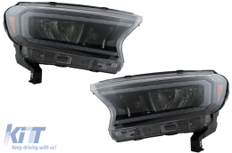 Headlights LED Light Bar suitable for Ford Ranger (2015-2020) LHD Full Black Housing with Sequential Dynamic Turning Lights-image-6078838