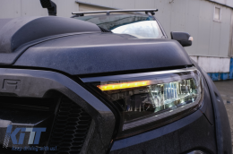 Headlights LED Light Bar suitable for Ford Ranger (2015-2020) LHD Full Black Housing with Sequential Dynamic Turning Lights-image-6091451