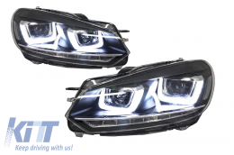 Headlights suitable for VW Golf 6 VI (2008-2013) Golf 7 3D LED DRL U-Design LED Flowing Turning Light Chrome-image-6003216