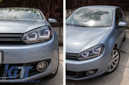 Headlights suitable for VW Golf 6 VI (2008-2013) Golf 7 3D LED DRL U-Design LED Flowing Turning Light Chrome-image-6003363