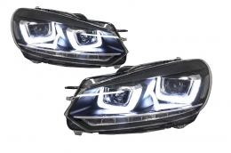 Headlights suitable for VW Golf 6 VI (2008-2013) Golf 7 3D LED DRL U-Design LED Flowing Turning Light Chrome RHD-image-6020945