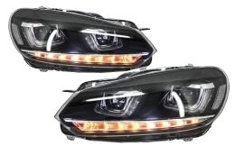 Headlights suitable for VW Golf 6 VI (2008-2013) Golf 7 3D LED DRL U-Design LED Flowing Turning Light Chrome RHD-image-6020946