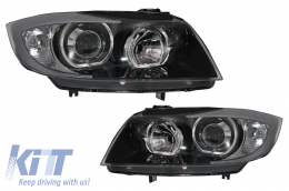 Kit per BMW E90 05-08 Look M-Performance Minigonne Laterali Fari Angel Eyes Nero-image-6053329