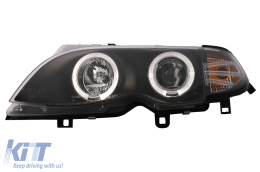 LED Angel Eyes Headlights suitable for BMW 3 Series E46 Facelift Limousine Touring (2001-2005) Black-image-6087901