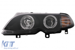 LED Angel Eyes Headlights suitable for BMW 3 Series E46 Facelift Limousine Touring (2001-2005) Black-image-6087911