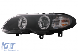 LED Angel Eyes Headlights suitable for BMW 3 Series E46 Facelift Limousine Touring (2001-2005) Black-image-6087912