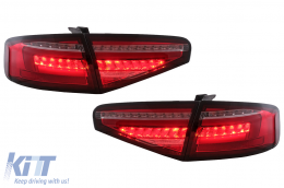 LED BAR Taillights suitable for Audi A4 B8 Sedan (2012-2015) Red Clear Dynamic Sequential Turning Lights-image-6109945