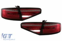 LED BAR Taillights suitable for Audi A4 B8 Sedan (2012-2015) Red Clear Dynamic Sequential Turning Lights-image-6109948