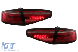 LED BAR Taillights suitable for Audi A4 B8 Sedan (2012-2015) Red Clear Dynamic Sequential Turning Lights-image-6109951