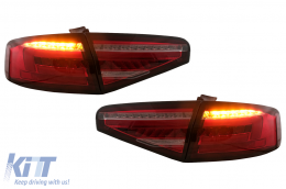 LED BAR Taillights suitable for Audi A4 B8 Sedan (2012-2015) Red Clear Dynamic Sequential Turning Lights-image-6109957