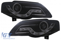 LED DRL Angel Eyes Fari Proiettore per VW Passat B6 3C 03.2005-2010 Nero-image-6098064